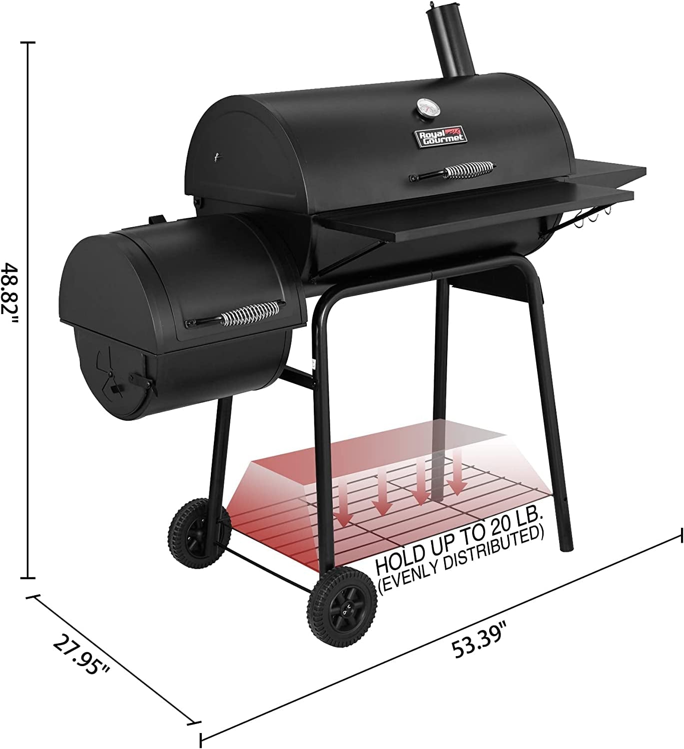 CC1830S 30" BBQ Charcoal Grill and Offset Smoker | 811 Square Inch